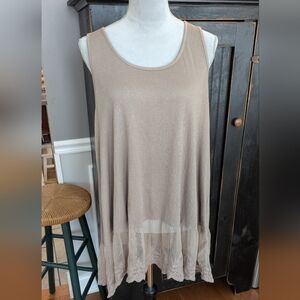 Umgee XL Taupe Tunic Tank Top With Lace Detail